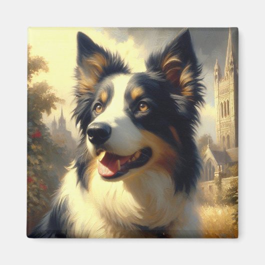 Border Collie schilderij Magneet (Voorkant)