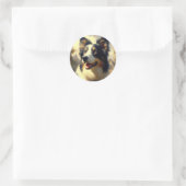Border Collie schilderij Ronde Sticker (Tas)