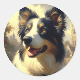 Border Collie schilderij Ronde Sticker