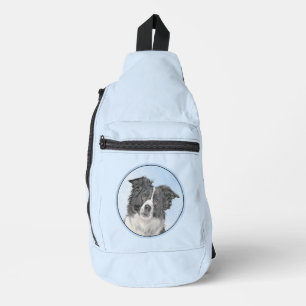 Border Collie Schilderij Ruw Zwart & Witte Hond Ku Sling Bag