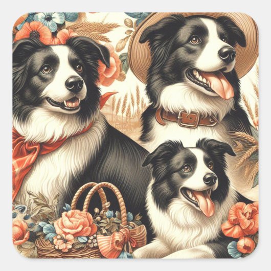  Border Collie schilderij Vierkante Sticker (Voorkant)