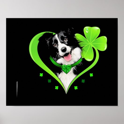 Border Collie Shamrock Heart Poster (Voorkant)