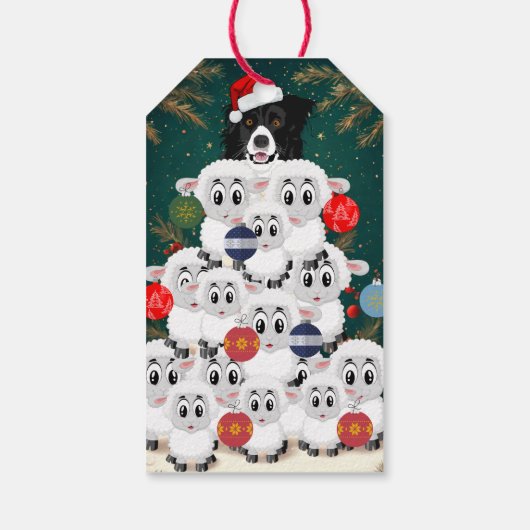 Border Collie Sheep Herding Christmas Tree Cadeaulabel (Achterkant)
