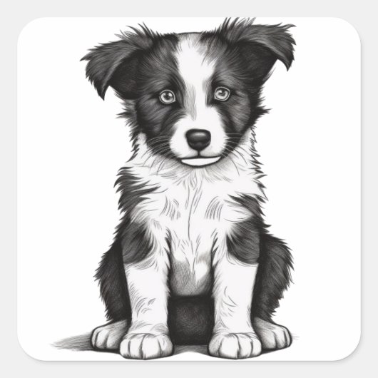 Border Collie Sheepdog Australian Shephard Puppy Vierkante Sticker (Voorkant)