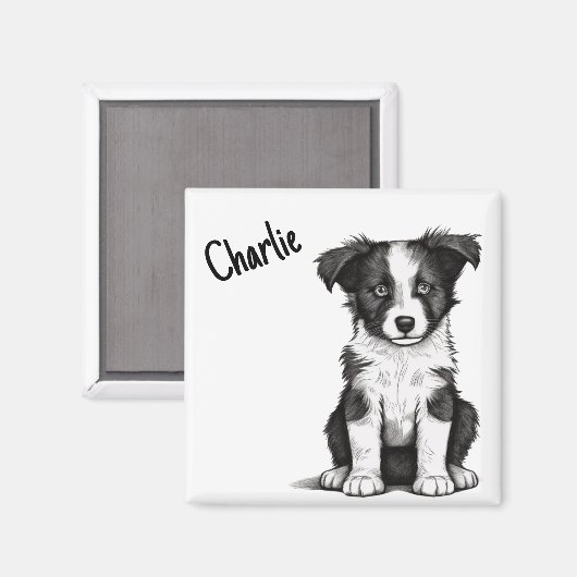 Border Collie Sheepdog Puppy Custom Name Cute Magneet (Voorkant / Achterkant)