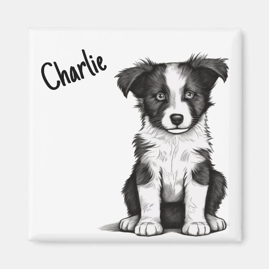 Border Collie Sheepdog Puppy Custom Name Cute Magneet (Voorkant)