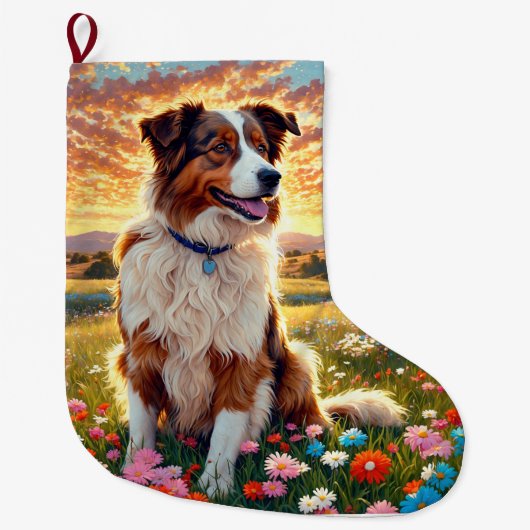 Border Collie Shepherd Dog Grote Kerstsok (Voorkant)