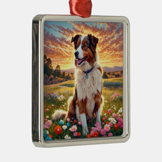 Border Collie Shepherd Dog Metalen Ornament (Rechts)