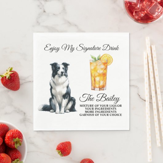 Border Collie Signature Drank Bruiloft Servet (Insitu)