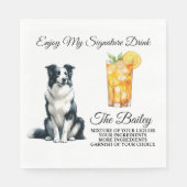 Border Collie Signature Drank Bruiloft Servet (Voorkant)