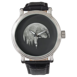 Border Collie silhouette on Mountain Halloween Dog Horloge