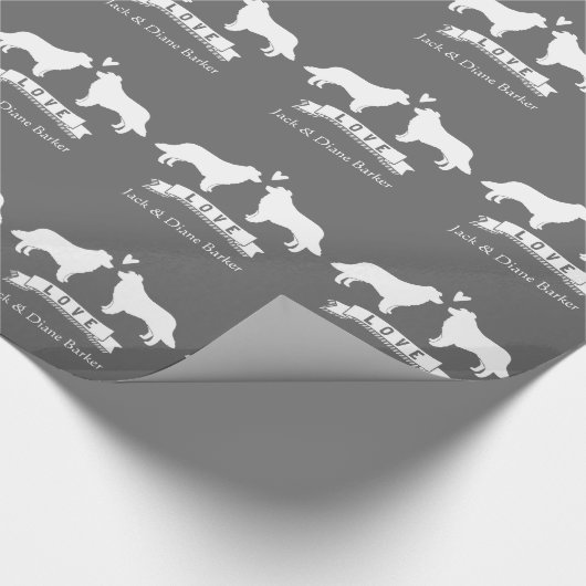 Border Collie Silhouetten Bruiloft met aangepaste  Cadeaupapier (Hoek)
