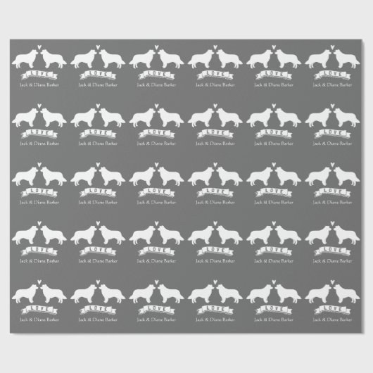 Border Collie Silhouetten Bruiloft met aangepaste  Cadeaupapier (Vlak)