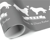 Border Collie Silhouetten Bruiloft met aangepaste  Cadeaupapier (Rol Hoek)