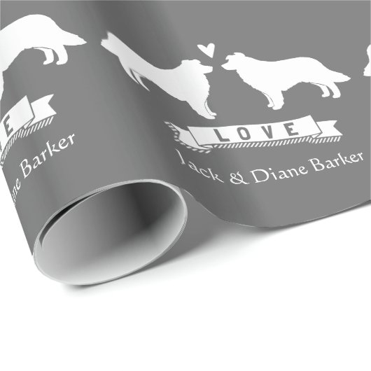 Border Collie Silhouetten Bruiloft met aangepaste  Cadeaupapier (Rol Hoek)