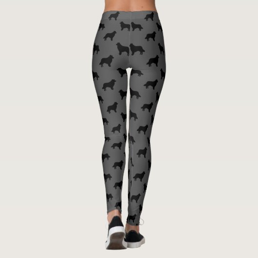 Border Collie Silhouettes Pattern Black and Grey Leggings (Achterkant)