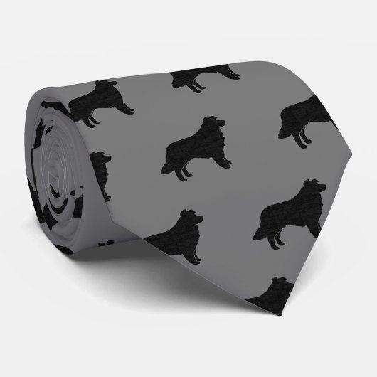 Border Collie Silhouettes Pattern Black and Grey Stropdas (Opgerold)