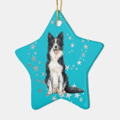 Border Collie Silver Stars Blauwgroen Kerstmis Keramisch Ornament (Links)