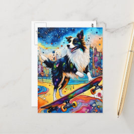 Border Collie Skateboarden Briefkaart