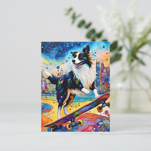 Border Collie Skateboarden Briefkaart (Staand voorkant)