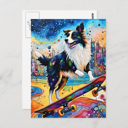 Border Collie Skateboarden Briefkaart (Voorkant / Achterkant)