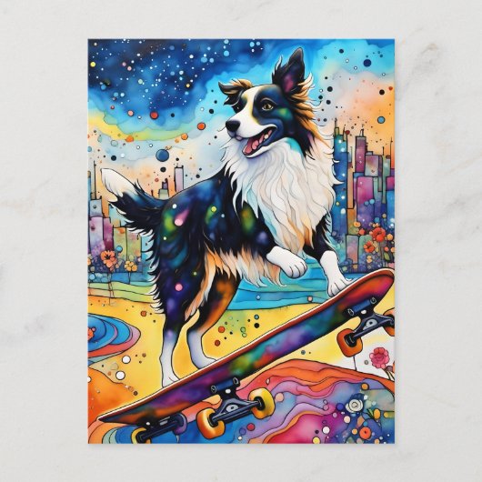 Border Collie Skateboarden Briefkaart (Voorkant)