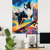 Border Collie Skateboarden Poster (Thuiskantoor)