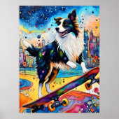 Border Collie Skateboarden Poster (Voorkant)