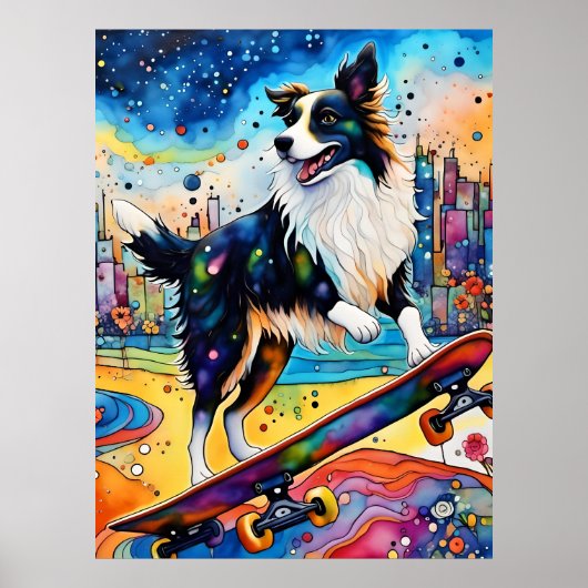 Border Collie Skateboarden Poster (Voorkant)