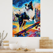 Border Collie Skateboarden Poster (Keuken)