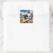 Border Collie Skateboarden Vierkante Sticker (Tas)