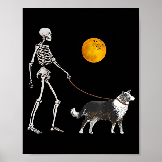 Border Collie Skelet Hond Wandelen Halloween Poster (Voorkant)