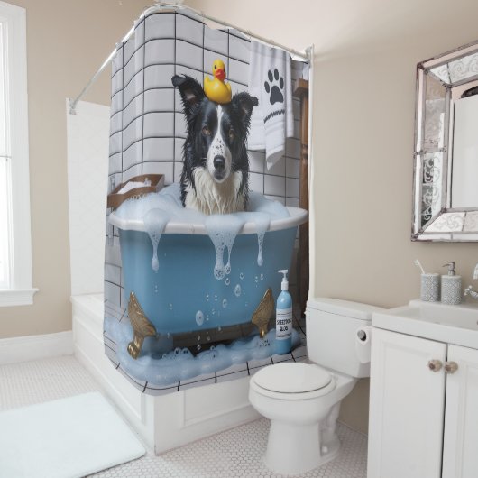 Border Collie Slordig Slaperig Schattig Grappig Douchegordijn (In situ)