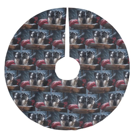 Border Collie Sneeuw Slede Kerst Decoratie Kerstboom Rok (Voorkant)