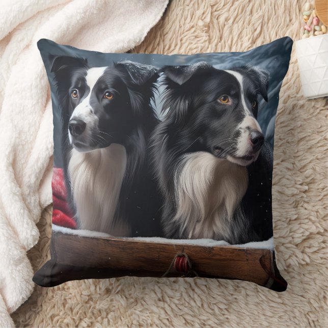 Border Collie Sneeuw Slede Kerst Decoratie Kussen (Deken)