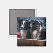 Border Collie Sneeuw Slede Kerst Decoratie Magneet (Voorkant / Achterkant)