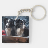 Border Collie Sneeuw Slede Kerst Decoratie Sleutelhanger (Achterkant)