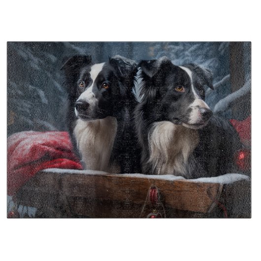 Border Collie Sneeuw Slede Kerst Decoratie Snijplank (Voorkant)