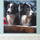 Border Collie Sneeuw slee Christmas decoratie (Insitu (Houten vloer))