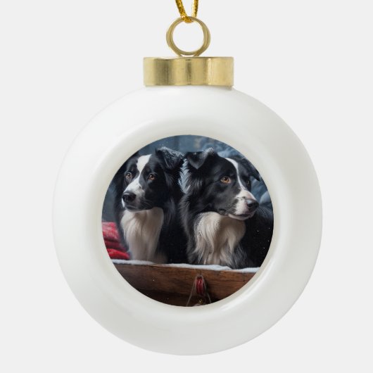 Border Collie Sneeuw slee Kerstmis decoratie  (Voorkant)