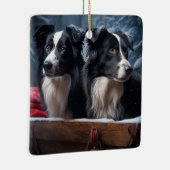 Border Collie Sneeuw Sleebellen Kerst Decoratie  (Rechts)