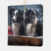 Border Collie Sneeuw Sleebellen Kerst Decoratie  (Links)