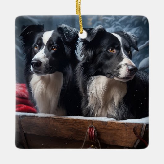Border Collie Sneeuw Sleebellen Kerst Decoratie  (Voorkant)