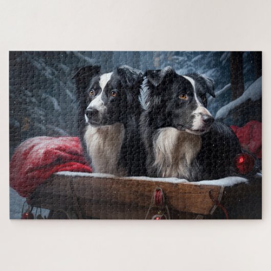 Border Collie Sneeuw Sleebellen Kerst Decoratie Legpuzzel (Horizontaal)