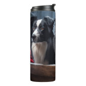 Border Collie Sneeuw Sleebellen Kerst Decoratie Thermosbeker (Gedraaid links)