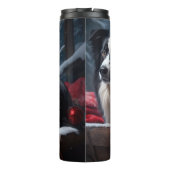 Border Collie Sneeuw Sleebellen Kerst Decoratie Thermosbeker (Achterkant)