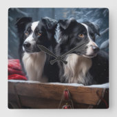 Border Collie Sneeuw Sleebells Kerst Decoratie   Vierkante Klok (Voorkant)