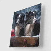Border Collie Sneeuw Sleebells Kerst Decoratie   Vierkante Klok (Hoek)