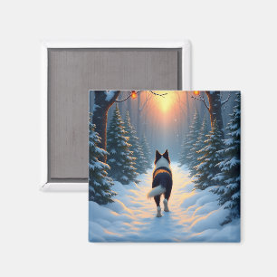 Border Collie Sneeuwige Boswandeling Vakantieschil Magneet