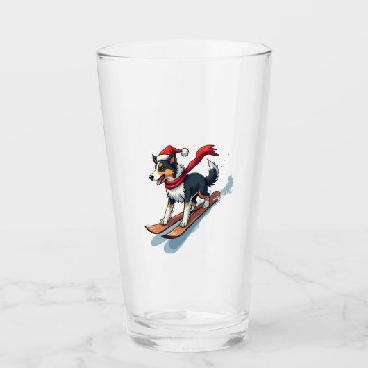 Border Collie Snowboarder Glas (Voorkant)